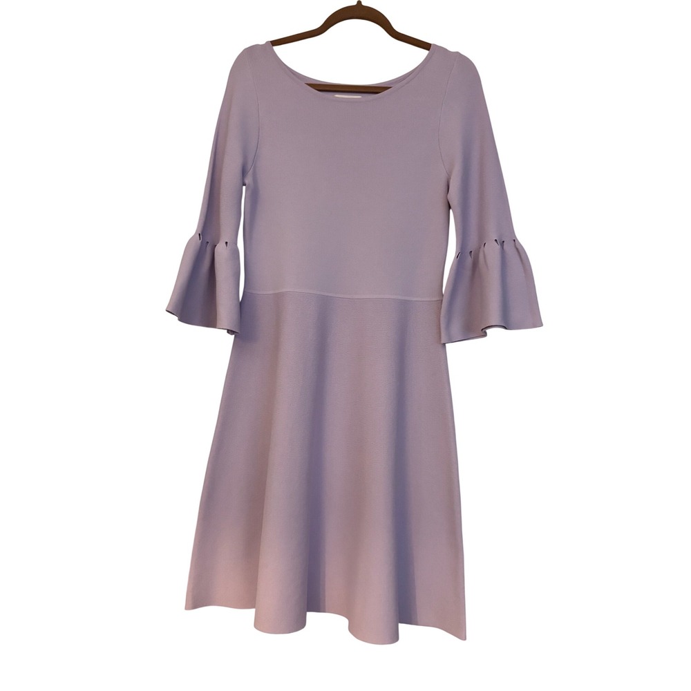 Eliza J Lavender Purple Knit‎ Bell Sleeve Fit and Flare Dress EJ9M2103 Womens L